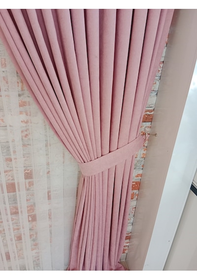 Gül Renk Fon Kadife Perde Çift Kanat 1/3 Sık Pileli Dikim V-27 Gül