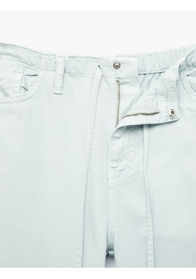 Koton Pamuklu Cep Detaylı Beli Bağcıklı Bol Pantolon - Loose Straight Fit Jean Mavi 6sal40022mw