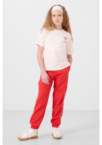 Tommylife Ekru-fiesta O Yaka Baskılı Lastik Paçalı Standart Fit Kız Çocuk Eşofman Takım - 75186 Ekru/fiesta Ekru - Kırmızı