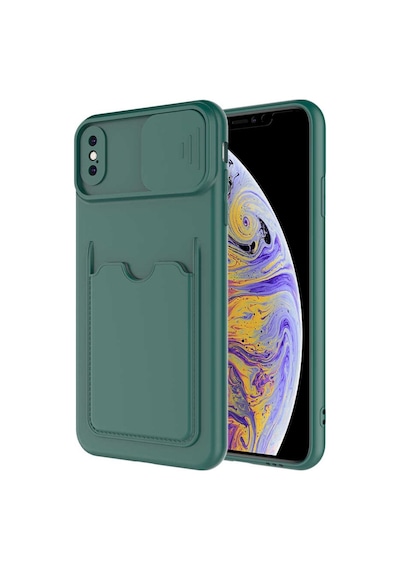 Apple Uyumlu iPhone XS Max 6.5 Kılıf Kartlıklı Lens Kapatmalı Kapak