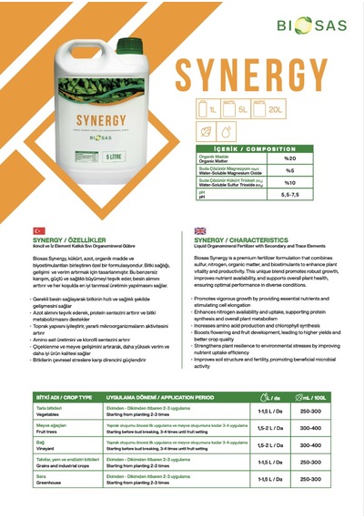 Biosas Synergy 5lt İkincil Element Katkılı Sıvı Organomineral Gübre 5 L