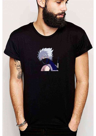 Anime Kakashi Baskılı Siyah Erkek Tshirt (528875736)
