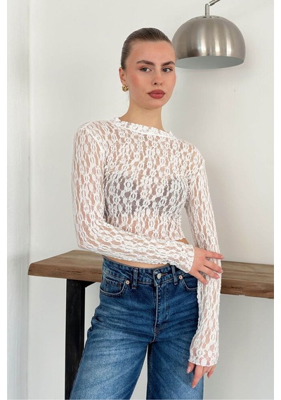 Verymoda Dantel Abiye Bluz F1886 Krem