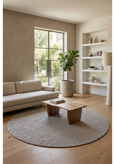 Bohem Şönil Pamuklu Jaipur Örgülü Kilim Dokuma Yuvarlak Halı Jp03 Kahve