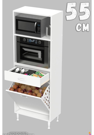 Vio 55 Cm Fırın Dolabı Sepetli Çekmeceli Mini Midi Mutfak Dolabı Beyaz