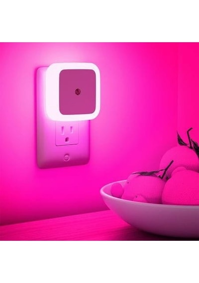 Fotoselli Led Gece Lambası, Pembe Renk Sensörlü Gece Lambası, 1 Watt Pembe Renk Led Gece Lambası Pembe