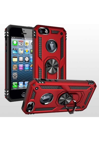 Kilifone - İphone 5 Uyumlu Kılıf Koruyucu Yüzüklü Çift Katman Vega Kapak - Gri - T9654