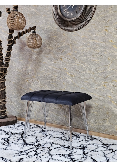 Zafir Metal Krom Tel Ayaklı 60 Cm Puf Bench - Puf - Bench - Oturak - Mutfak Oturağı - Antre Oturağı Füme