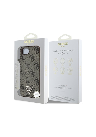 Apple Uyumlu iPhone 16e Kılıf Guess Lisanslı M-safe Pu Üçgen Logo 4g Desenli Kapak Kahverengi