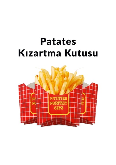 50 Adet Kağıt Cips Kutusu Patates Kızartma Tutucu Tek Kullanımlık 12,5x10x6cm Kutu Ölçüsü 12,5 X 1