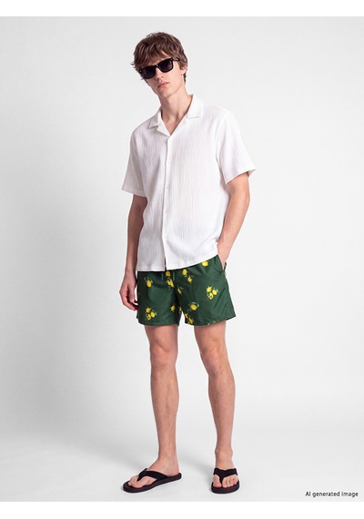 Lcw Swımwear Yeşil Kısa Limon Desenli Erkek Deniz Şortu