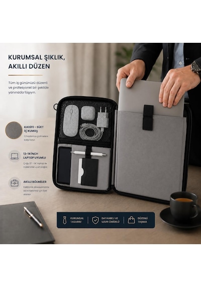 Classone 3in1 Serisi Xyz140 13,14 İnch Uyumlu Tablet, Laptop El Ve Omuz Çantası Siyah