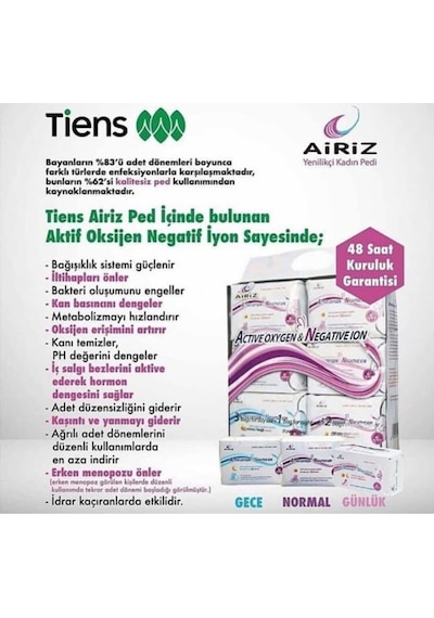 Tiens Airiz Hijyenik Ped Seti 6'Lı 98 Adet