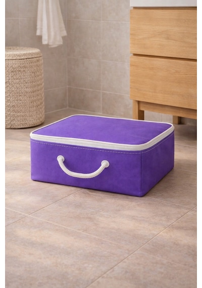 Şeffaf Kapaklı Saklama Hurcu 28x32x15 Kıyafet, Çorap Ve Dolap Düzenleyici Organizer Mor