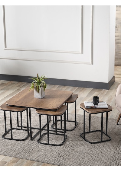 Pelikan 4+1 Barok Ahşap Siyah Metal Ayak Takım Sehpa Sedaş Living Units Sehpa