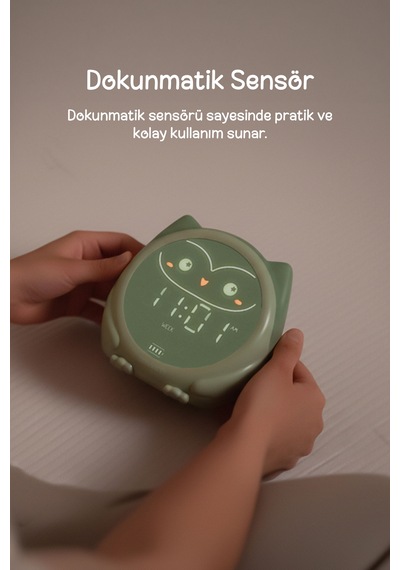 Cloud-b Melodili Sensörlü Masa Saati Uyku Eğitmeni 13x12x10 Cm Haki Yeşil