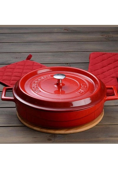 Lava Döküm Çok Amaçlı Yayvan Tencere Trendy Serisi Çap Ø 28cm - Kırmızı
