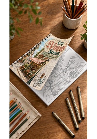 Trace Sketch Color Vintage Sokak Boyama Kitabı Çizim Tamamlama Ve Boyama 30 Sayfa 20x20 Cm