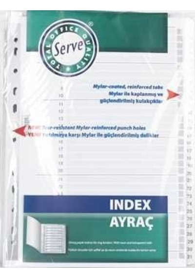 Serve Seperatör 1-31 Rakamlı Kağıt A4 Sv5327