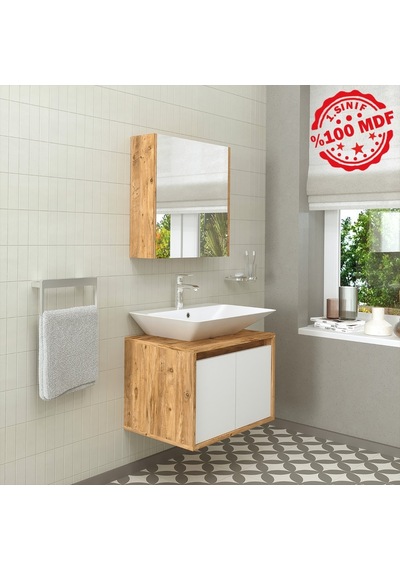 Banos Roomart Ayaksız 2 Kapaklı Lavabolu Ahşap-Mat Beyaz Mdf 6... Beyaz