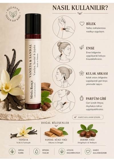 Vanilya & Sandal Roll - %100 Doğal Vanilya Ve Sandal Ağacı Yağı 10 Ml