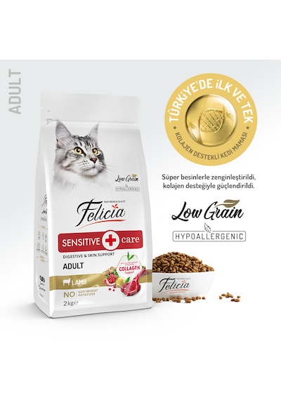 Felicia Hypoallergenic Düşük Tahıllı Kuzu Etli Yetişkin Kedi Maması 2 KG