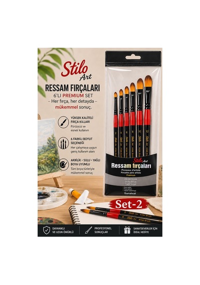 Profesyonel Resim Fırça Seti 6 Lı Kedi Dili 1 Paket Stilo Set 2 Sentetik Kaliteli Ressam Fırça Seti Akrilik Guaj Yağlı