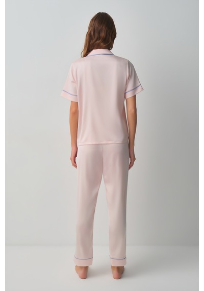 Suwen Clara Gömlek Yaka Pijama Takımı Wsh10510061077 Pembe
