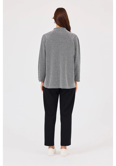 Seçil Kadın Dik Yaka Düğme Detaylı Sweatshirt 1011 Gri Gri