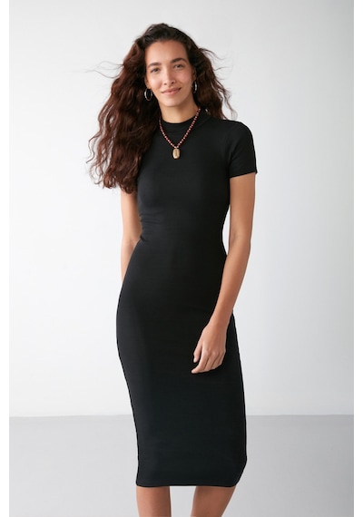 Grımelange Layana Bodycone Slim Fit Siyah Tekli Elbise