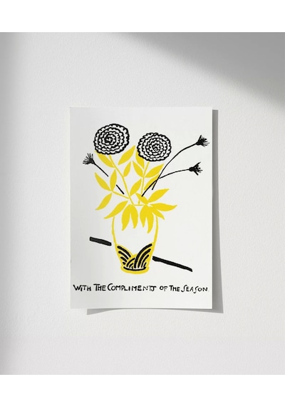 Çerçevesiz Poster El Çizimi Vazo Ve Çiçek Motifli Grafik