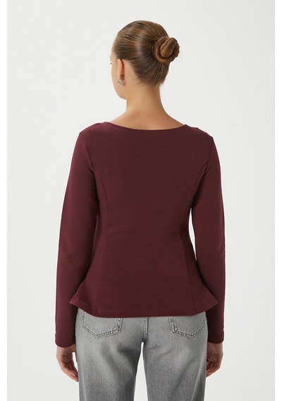 Ritnice Kadın Runa Premium Bordo Peplum Bluz Bordo