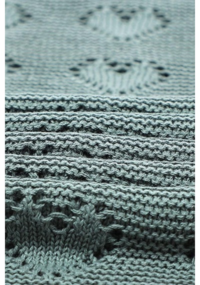 Kız Ve Erkek Bebek Için Triko Örgü Bebek Battaniyesi 90cm X110cm Basic Kalpler Yeşil Yeşil