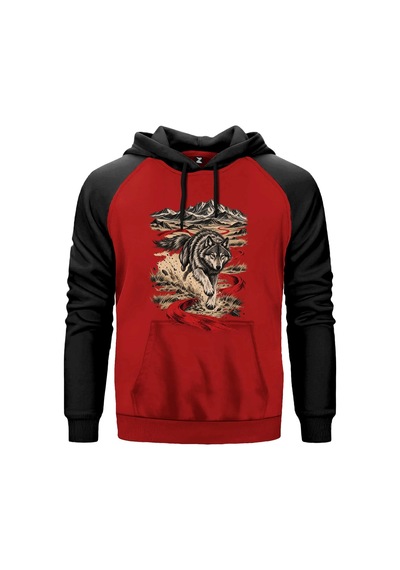 Kızıl Yol Bozkurdu Gri Renk Reglan Kol Sweatshirt Kapşonlu