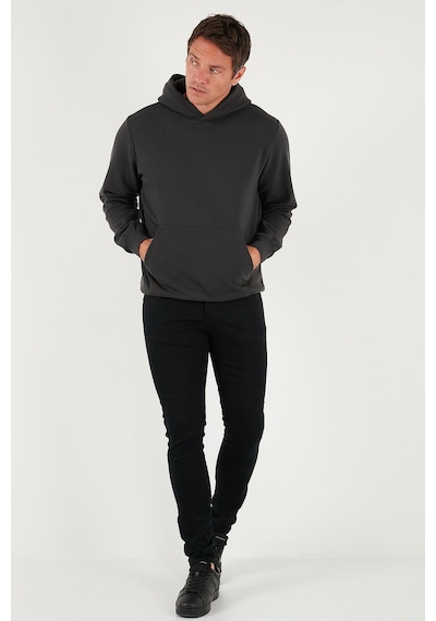 Buratti Regular Fit Kapüşonlu Kanguru Cepli Içi Tüylü Yumuşak Şardonlu Erkek Sweat 5905281 Füme