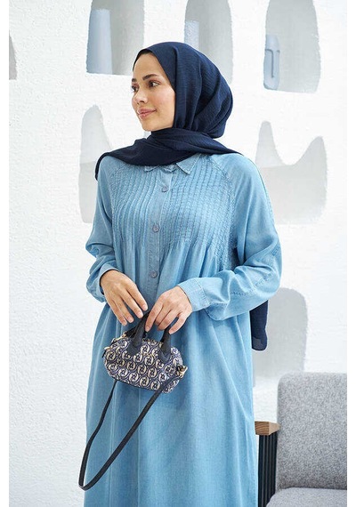 6502-denim Nervürlü Ferace Mavi Mavi