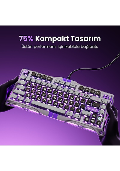 Gravastar V75 Manyetik Kablolu Gaming Klavye, Xpro Kablosuz Optik Mouse Ve Mousepad Oyuncu Seti, Mec Optik