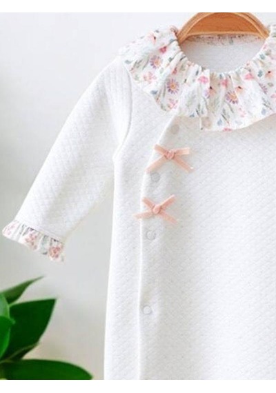 Miomini Baby Kız Bebek Yakalı Patikli Çiçekli Tulum-14959 Ekru