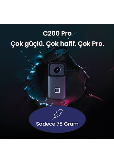 SJCAM C200 Pro 4K HDR 1200mAh WiFi 20MP 135 Kompakt Tasarım 40 MT Su Geçirmez Kılıflı Mini Aksiyon Kamerası Siyah