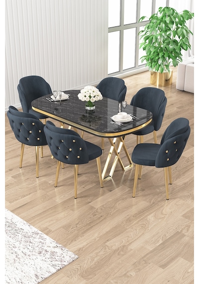 Canisa Zae Serisi 90x168 Lak Panel Siyah Mermer Desen Gold Ayak Masa Takımı 6 Antrasit Sandalye Masa Siyah Mermer Desen Sandalye Antrasit Canisa Zae Serisi 90x168 Lak Panel Siyah Mermer Desen Gold Ayak Masa Takımı 6 Antrasit Sandalye Masa Siyah Mermer Desen Sandalye Antrasit