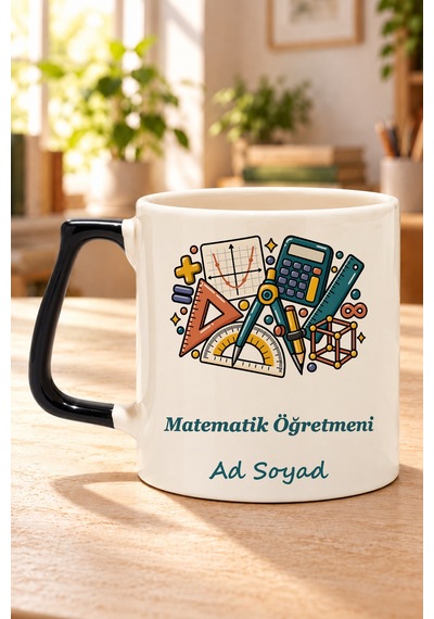 Matematik Öğretmeni İsimli Baskılı Siyah Kulplu Prime Kupa