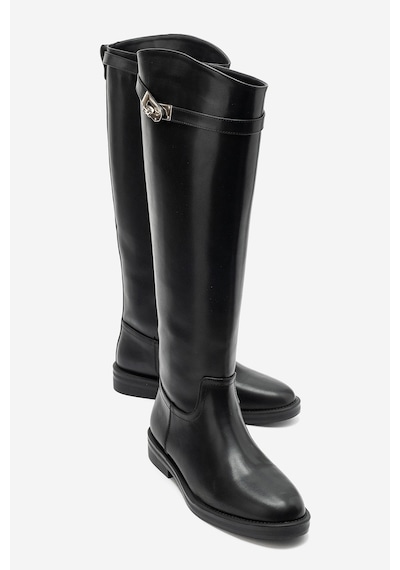 Luvi Shoes Clare Siyah Cilt Kemerli Kadın Binici Çizme