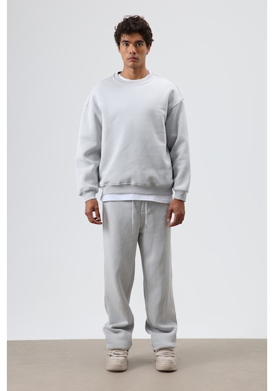 Vamos Basic Oversize Yıkamalı Sweatshirt Açık Gri