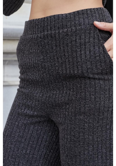 JUMENT Kadın Simli Kaşkorse Yüksek Bel Yan Cepli Beli Lastikli Bol Paça Pantolon -antrasit JUMENT Kadın Simli Kaşkorse Yüksek Bel Yan Cepli Beli Lastikli Bol Paça Pantolon -antrasit
