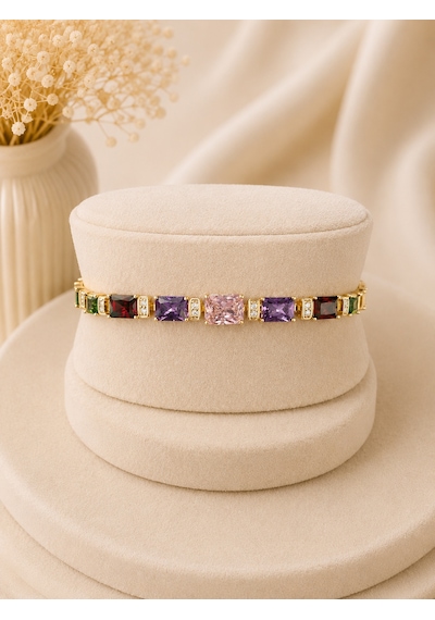 Valmont Accessories Kadın Gold Renk Çok Renkli Baget Taşlı Bileklik