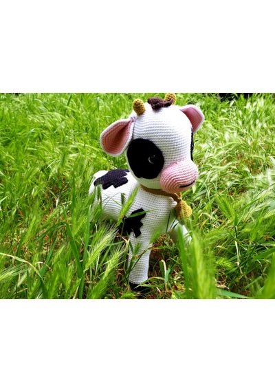 Amigurumi İnek,el Yapımı Amigurumi İnek Oyuncak Açık Kahverengi - Beyaz