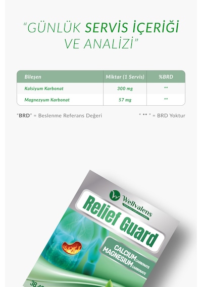 Relief Guard Çiğnenebilir Tablet Nane Aromalı Kalsiyum Karbonat Magnezyum Karbonat 24 Adet