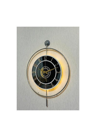 Pey Aksesuar Metal Camlı Duvar Saati Krom Statık 50 X 70cm Orta Boy Işıklı M51-kromgrı-füme-beyaz-gold M51-kromgrı-füme-beyaz-gold