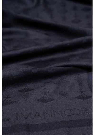 Imannoor Karanfil Monogram Koyu Mavi İpek Şal 68x200 Dark Blue