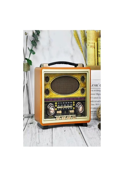 M-2027bt Gerçek Ahşap Eskitme Kaplama Radyo Fm Am Sw Usb Tf Aux Destekli Bluetooth Hoparlör, Turuncu Çok renkli